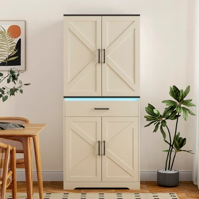 KTMBDW 67.7¡± Pantry Cabinet, Tall Kitchen Storage Cabinet With 4 Doors And 1 Drawer, Cupboard With 6 Hanging Shelves For Kitchen, Dining Room, White 1 KTMBDW 67.7¡± Pantry Cabinet, Tall Kitchen Storage Cabinet With 4 Doors And 1 Drawer, Cupboard With 6 Hanging Shelves For Kitchen, Dining Room, White