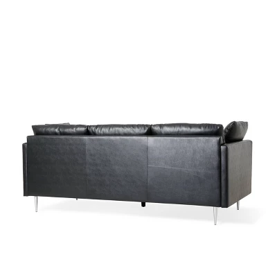 Brockbank Modern Faux Leather 3 Seater Sofa With Pillows - Christopher Knight Home 3 Brockbank Modern Faux Leather 3 Seater Sofa With Pillows - Christopher Knight Home - Image 3