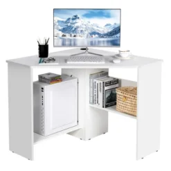 Costway Corner Computer Desk Triangle Writing Workstation W/ Storage Shelf WhiteBlack -Chic Furniture Store GUEST 76dba945 3d0b 429e 8cda a1a5edc4f5c8