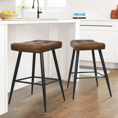 25" Kobe Backless Upholstered Saddle Counter Stool (Set Of 2)- The Pop Maison 11 25" Kobe Backless Upholstered Saddle Counter Stool (Set Of 2)- The Pop Maison - Image 11