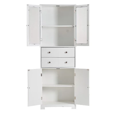 67" Tall Storage Cabinet, Freestanding Kitchen Pantry Cabinet With Glass Door & 2 Shelves & 2 Drawers 2 67" Tall Storage Cabinet, Freestanding Kitchen Pantry Cabinet With Glass Door & 2 Shelves & 2 Drawers - Image 2