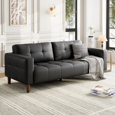 3-Seater Sofa Couch, 83" Wide Faux Leather Sofa Couch 2 3-Seater Sofa Couch, 83" Wide Faux Leather Sofa Couch - Image 2