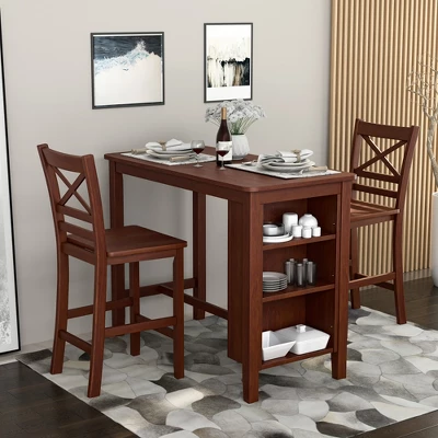 Costway 3PCS Counter Height Pub Dining Table Set W/ Storage Shelves&2 Bar Chairs 1 Costway 3PCS Counter Height Pub Dining Table Set W/ Storage Shelves&2 Bar Chairs