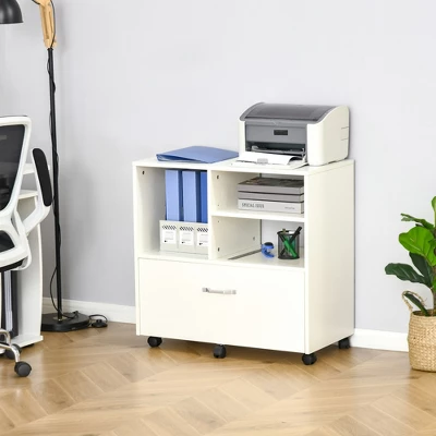 Vinsetto 29" Filling Cabinet, Office Storage Organizer With 4 Shelves, Wheels And Bottom Drawer For Legal And Letter Sized Files, White 2 Vinsetto 29" Filling Cabinet, Office Storage Organizer With 4 Shelves, Wheels And Bottom Drawer For Legal And Letter Sized Files, White - Image 2