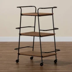 Small Bernard Rustic Industrial Metal And Wood 3 Tier Mobile Wine Bar Cart Black/Walnut - Baxton Studio 18 Small Bernard Rustic Industrial Metal And Wood 3 Tier Mobile Wine Bar Cart Black/Walnut - Baxton Studio -Chic Furniture Store GUEST 7b7ef752 ce3e 482f b796 fa2fd1bafbc6