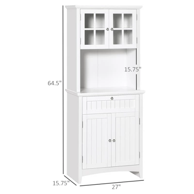 Gulches Elegant Versatile Buffet With Hutch - Kitchen Pantry Cabinet, Framed Glass Door, Drawer, Microwave Space, White 27"W X15.75"D X64.5"H 5 Gulches Elegant Versatile Buffet With Hutch - Kitchen Pantry Cabinet, Framed Glass Door, Drawer, Microwave Space, White 27"W X15.75"D X64.5"H - Image 5