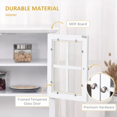 Gulches Elegant Versatile Buffet With Hutch - Kitchen Pantry Cabinet, Framed Glass Door, Drawer, Microwave Space, White 27"W X15.75"D X64.5"H 8 Gulches Elegant Versatile Buffet With Hutch - Kitchen Pantry Cabinet, Framed Glass Door, Drawer, Microwave Space, White 27"W X15.75"D X64.5"H - Image 8