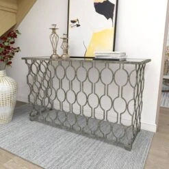 Contemporary Metal Pattern Console Table Silver - Olivia & May -Chic Furniture Store GUEST 805c33d8 31bf 447a a1f9 3b8f5271eb22