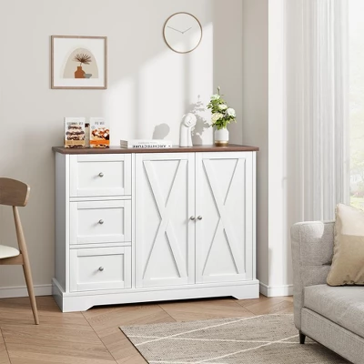 Garvee Buffet Cabinet With Storage, Coffee Bar Cabinet With 3 Drawers, Sideboard For Kitchen Dining Living Room, White 3 Garvee Buffet Cabinet With Storage, Coffee Bar Cabinet With 3 Drawers, Sideboard For Kitchen Dining Living Room, White - Image 3