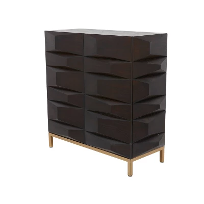 Contemporary Bold Facet Carved Wood Side Cabinet Brown - Olivia & May 6 Contemporary Bold Facet Carved Wood Side Cabinet Brown - Olivia & May - Image 6
