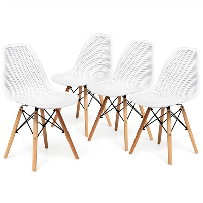 Costway Set Of 4 Plastic Hollow Out Chair Mid Century Modern Wood-Leg Seat 11 Costway Set Of 4 Plastic Hollow Out Chair Mid Century Modern Wood-Leg Seat - Image 11