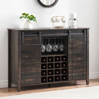 Wine Bar Cabinet,47" Farmhouse Coffee Bar Cabinet With Sliding Barn Door, Buffet Sideboard Cabinet With 16 Bottle Wine Rack 8 Wine Bar Cabinet,47" Farmhouse Coffee Bar Cabinet With Sliding Barn Door, Buffet Sideboard Cabinet With 16 Bottle Wine Rack - Image 8
