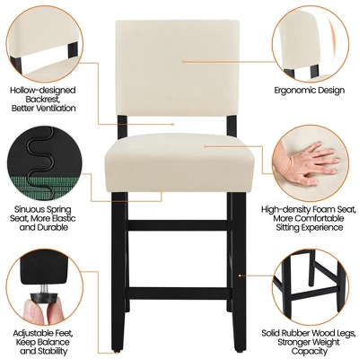 Yaheetech 24.6" H Upholstered Counter Bar Stool, Beige 3 Yaheetech 24.6" H Upholstered Counter Bar Stool, Beige - Image 3