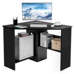 Costway Corner Computer Desk Triangle Writing Workstation W/ Storage Shelf WhiteBlack -Chic Furniture Store GUEST 88830b01 9d74 41b7 a8f2 ec254e175452