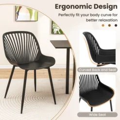Tangkula Plastic Dining Chair Set Of 4 W/ Metal Legs Cutout Backrest Curved Seat -Chic Furniture Store GUEST 8a881e47 a0ca 4755 9ce2 df4808ffae77