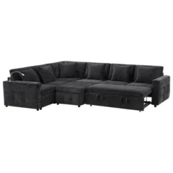 Whisen Chenille Sectional Pull-Out Sofa Bed With Flip-Up Table, Adjustable Reading Lamp, Charging Ports, Movable Storage Ottoman -Chic Furniture Store GUEST 8bc3a510 d0b5 4168 8a48 1f76830180ea
