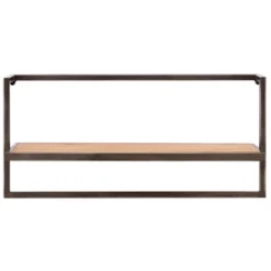 17" X 7.9" Floating Industrial Wood Wall Shelf With Metal Towel Bar Black - Danya B.
