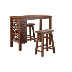 3pc Rectangular Brittany Bar Height Dining Set Wire Brushed Finish Chestnut - Boraam