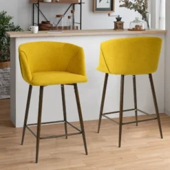 26" Chole Armrest Upholstered Counter Height Stool With Walnut Legs (Set Of 2)-Maison Boucle -Chic Furniture Store GUEST 91ae9da6 79ee 41d6 a95f a6def97981ae