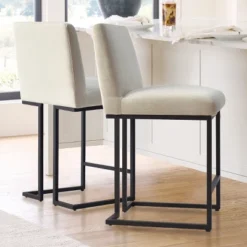 Set Of 2 Mason 25" Contemporary Armless Upholstered Fabric With Black Metal Sled Legs Counter Height Barstools-The Pop Maison -Chic Furniture Store GUEST 93476635 2eaf 47ae a4b6 0af9e29a26b0