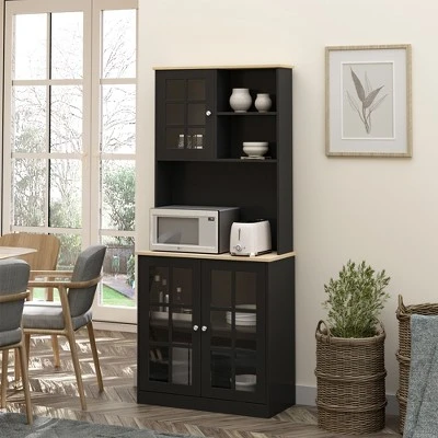 HOMCOM Kitchen Buffet With Hutch, Storage Pantry With 3 Cabinets, 2 Open Shelves And Large Countertop 2 HOMCOM Kitchen Buffet With Hutch, Storage Pantry With 3 Cabinets, 2 Open Shelves And Large Countertop - Image 2