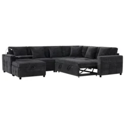 Whisen Chenille Sectional Pull-Out Sofa Bed With Flip-Up Table, Adjustable Reading Lamp, Charging Ports, Movable Storage Ottoman -Chic Furniture Store GUEST 94a709d6 1a8b 43f2 9592 c5e1e3543e31