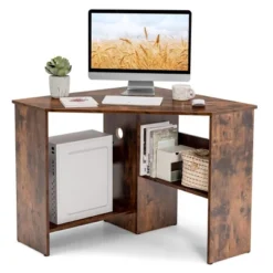 Costway Corner Computer Desk Triangle Writing Workstation W/ Storage Shelf WhiteBlack -Chic Furniture Store GUEST 94a8b610 9309 4853 af81 7121bd78b539