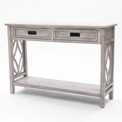 LuxenHome Gray Wood 2-Drawer 1-Shelf Console And Entryway Table 13 LuxenHome Gray Wood 2-Drawer 1-Shelf Console And Entryway Table - Image 13