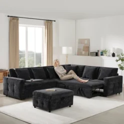 Whisen Chenille Sectional Pull-Out Sofa Bed With Flip-Up Table, Adjustable Reading Lamp, Charging Ports, Movable Storage Ottoman -Chic Furniture Store GUEST 97edb358 3a0f 4c99 a7fe 2fe9e0ca1796