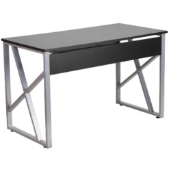 Emma And Oliver Black Pull-Out Keyboard Computer Desk With Cross-Brace Frame -Chic Furniture Store GUEST 97f61992 6b26 40c3 8c78 213f9286befb