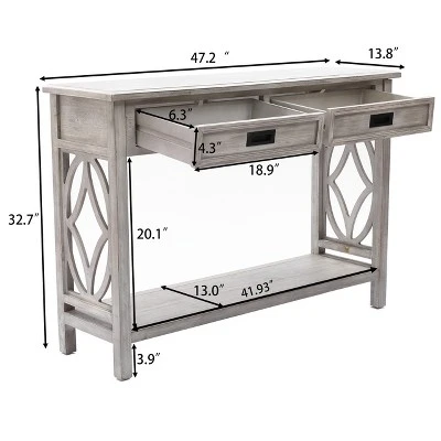 LuxenHome Gray Wood 2-Drawer 1-Shelf Console And Entryway Table 10 LuxenHome Gray Wood 2-Drawer 1-Shelf Console And Entryway Table - Image 10