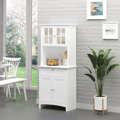 Gulches Elegant Versatile Buffet With Hutch - Kitchen Pantry Cabinet, Framed Glass Door, Drawer, Microwave Space, White 27"W X15.75"D X64.5"H 4 Gulches Elegant Versatile Buffet With Hutch - Kitchen Pantry Cabinet, Framed Glass Door, Drawer, Microwave Space, White 27"W X15.75"D X64.5"H - Image 4