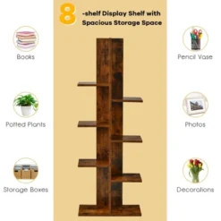 Costway 8-shelf Bookcase Freestanding Tree Shelf Display Storage Stand BlackWhite -Chic Furniture Store GUEST 9d2c72e0 df57 4f7e 870a 3a2297b66558