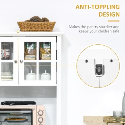 Gulches Elegant Versatile Buffet With Hutch - Kitchen Pantry Cabinet, Framed Glass Door, Drawer, Microwave Space, White 27"W X15.75"D X64.5"H 7 Gulches Elegant Versatile Buffet With Hutch - Kitchen Pantry Cabinet, Framed Glass Door, Drawer, Microwave Space, White 27"W X15.75"D X64.5"H - Image 7