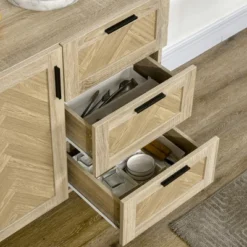 HOMCOM 61.5"L Buffet Cabinet, Rustic Sideboard With Storage Cabinets, Drawers And Adjustable Shelves For Living Room, Dining Room, Kitchen, Oak -Chic Furniture Store GUEST 9dd239ca 44be 4f32 bbc5 42251f7fb6a2