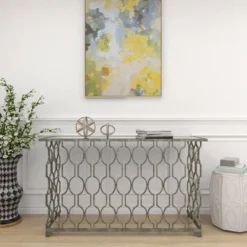 Contemporary Metal Pattern Console Table Silver - Olivia & May -Chic Furniture Store GUEST 9e4161e3 715c 4c67 878f fc51dff46df6