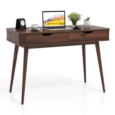 Costway 43.5" Writing Desk With 2 Drawers Anti-Tipping Kits & Solid Rubber Wood Legs White/Walnut 10 Costway 43.5" Writing Desk With 2 Drawers Anti-Tipping Kits & Solid Rubber Wood Legs White/Walnut - Image 10