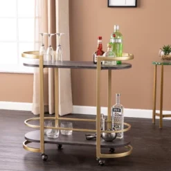 Lyflon Rolling Bar Cart Black/Gold - Aiden Lane -Chic Furniture Store GUEST a0494f02 adb6 4ed0 9df9 59c78a15b598