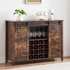 Wine Bar Cabinet,47" Farmhouse Coffee Bar Cabinet With Sliding Barn Door, Buffet Sideboard Cabinet With 16 Bottle Wine Rack 16 Wine Bar Cabinet,47" Farmhouse Coffee Bar Cabinet With Sliding Barn Door, Buffet Sideboard Cabinet With 16 Bottle Wine Rack -Chic Furniture Store GUEST a12f25e8 f9a0 4539 ae2c d4ad680fce75