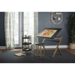 2pc Stellar Drawing Table With 36" Adjustable Top With Stool Set Black/Gold - Studio Designs -Chic Furniture Store GUEST a149dfc7 2d4b 4ebd 929c 003c88f09a60
