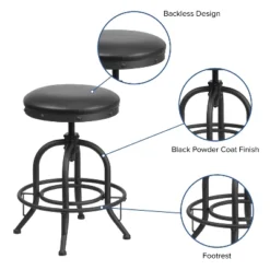Merrick Lane Counter Stool Contemporary Black Faux Leather Backless Stool With Swivel Seat Height Adjustment And Footrest -Chic Furniture Store GUEST a223e745 5458 41f0 aa05 fac995f24454