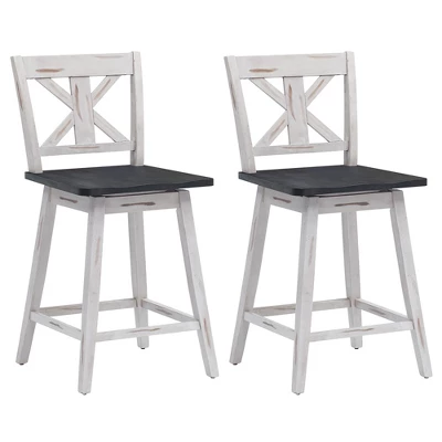 Costway Set Of 2 Bar Stools Swivel Counter Height Chair W/ Solid Wood Legs WhiteBlack 9 Costway Set Of 2 Bar Stools Swivel Counter Height Chair W/ Solid Wood Legs WhiteBlack - Image 9