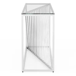 Wondry Geometric Inspired Sofa Table With Glass Top Chrome - MiBasics -Chic Furniture Store GUEST a3115989 5b16 4028 9c06 42008bfa11cc