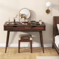 Costway 43.5" Writing Desk With 2 Drawers Anti-Tipping Kits & Solid Rubber Wood Legs White/Walnut 14 Costway 43.5" Writing Desk With 2 Drawers Anti-Tipping Kits & Solid Rubber Wood Legs White/Walnut -Chic Furniture Store GUEST a3f7e2fa 020b 4eae a437 c8a7a8e79987