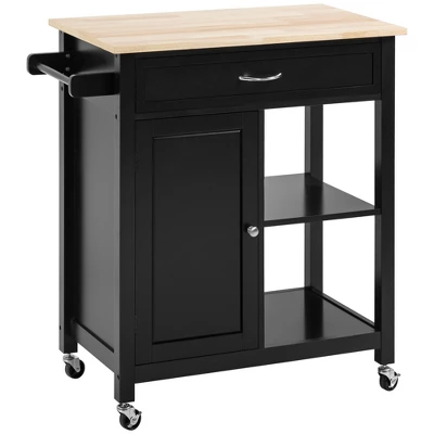 HOMCOM Rolling Kitchen Cart With Wood Top, Kitchen Island With Storage Drawer On Wheels For Dining Room 6 HOMCOM Rolling Kitchen Cart With Wood Top, Kitchen Island With Storage Drawer On Wheels For Dining Room - Image 6