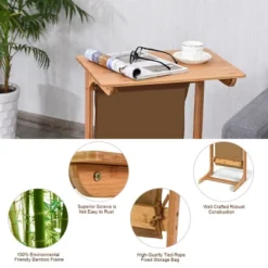 Costway Bamboo Sofa Table Laptop Desk Coffee Snack End Table Bedside Table W/Storage Bag -Chic Furniture Store GUEST a9e793fd 1cfd 4a69 956b 79078862f477