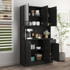 70.87" Tall Kitchen Hutch Cabinet, Pantry Storage Cabinet With 6-Doors, 1 Open Shelf And 1 Drawer - ModernLuxe
