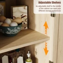 72-Inch Tall Narrow Kitchen Pantry Cabinet With 4 Doors & Drawer, Adjustable Shelves, Farmhouse Wooden Storage Cupboard, Natural Finish -Chic Furniture Store GUEST aa592229 1739 4fb5 b96e a3faa3b6d509