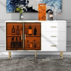 60'' Sideboard Buffet Cabinet,Freestanding Storage Cabinet With 3 Drawer & Glass Door,Wood Buffet Sideboard,Console Table -Chic Furniture Store GUEST aca1239b 3f69 401f 8c06 690c43298099