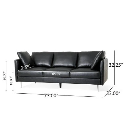 Brockbank Modern Faux Leather 3 Seater Sofa With Pillows - Christopher Knight Home 2 Brockbank Modern Faux Leather 3 Seater Sofa With Pillows - Christopher Knight Home - Image 2